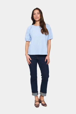 Bluse mit kurzem Ärmel, reguläre Passform, luftiges Blau-Eis-Streifen light blue