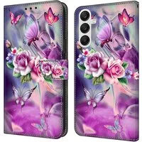 CLM-Tech Handytasche für Samsung Galaxy S26 6,3 Zoll PU-Leder Klapphülle (lila Blumen Schmetterlinge, 1-tlg., Flip Case), Magnetverschluss, Kartenfächer und Standfunktion