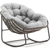 LVHOM Schaukelstuhl mit gepolstertem Kissen, Rattanstuhl mit Stahlrahmen, Lounge Sessel (Großformat B110.5xT94.5xH80cm,160kg Tragfähigkeit,Dicke Kissen, MEHRE FARBEN MEHRE OPTIONEN! Schaukelsessel umhüllendem Sitzgefühl & hoher Armlehne, 1 St), Balko