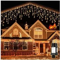 Salcar LED-Lichtervorhang LED Lichterkette Eisregen Lichtervorhang Weihnachtsdeko Aussen 8 Modi, mit Fernbedienung und Timer, Memory-Funktion 5m Warmeweiß