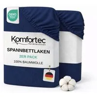 Komfortec Spannbettlaken Jersey Spannbettuch, 90x200, 140x200, 160x200, 180x200 oder 200x200 cm, 100% Baumwolle (135 g/m), Gummizug: Rundum, (2 Stück), OEKO-TEX® Standard 100 Zertifisiert, für Matratzen bis 25 cm Höhe