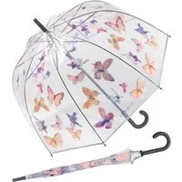 Esprit Stockregenschirm Glockenschirm mit Automatik transparent Butterfly Dance, durchsichtig