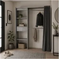 HTI-Living Garderobenständer Offene Garderobe mit Vorhang Betonoptik, (Stück, 1 St., 1 Garderobe)