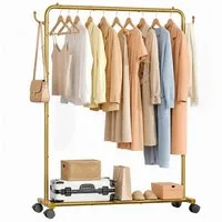 Yorbay Kleiderständer Garderobenständer auf Rollen, bis 50 kg belastbar, Höhe verstellbar, 132cm breit, Gold