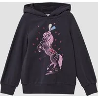 s.Oliver Sweatshirt Sweatshirt Hoodie mit Glitzer-Frontprint und kuscheliger Innenseite