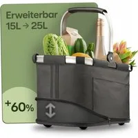 Praknu Einkaufskorb Einkaufskorb Faltbar – 2 in 1 Erweiterbar, Waschbarer Bezug, Tragekorb, 25 l, Stabil mit Alurahmen & Verstärktem Boden – Extra Fächer innen & außen