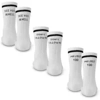 Made by Nami Socken Crew Socks 3-er Set aus Baumwolle, Herren & Damen (Set, 3er Set) Weiße Retro Tennis Socken mit Sprüchen, "Hell" "Follow" "Lost"