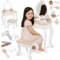 Mamabrum Spielzeug-Frisierkoffer Kinder Schminktisch – Holz Schminkkommode mit Zubehör