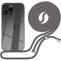 EAZY CASE Handykette Hülle mit Kette für Apple iPhone 16 Pro Max 6,9 Zoll, Slimcover Handykette Hülle mit Band Handykordel Clear Case Slim Grau