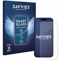 Savvies Displayschutzglas Schutzglas Panzer für Apple iPhone 15 Pro, 3 Stück, Schutzfolie Display Schutz Glas Folie klar