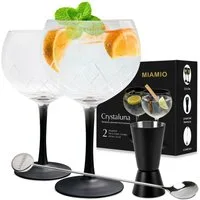 MiaMio Cocktailglas Crystaluna Gin Tonic, 650 ml, schwarzer Stiel, 2-tlg., Glas