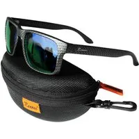 Rennec Sonnenbrille Herren Polarisiert Rechteckig Carbon Optik mit Hardcase Gläser UV400 Getönt oder Verspiegelt, Edelstahl Bügelgelenke 3in2