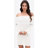 Imily Bela Strandkleid Damen Off-Shoulder Stricken Trompetenärmeln Minikleid Bikini Cover-up (Packung, 1-tlg., 1per-Pack) gehäkelt mit Glockenärmeln in Unifarbe