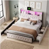 ADWOLT Polsterbett Doppelbett Stauraumbett mit 4 Schubladen und USB+Type C-Schnittstellen (Jugendbett, 1-tlg), 160x200 cm,Gepolstert,4 Schubladen,Samt,mit Kopfteil und Lamellen
