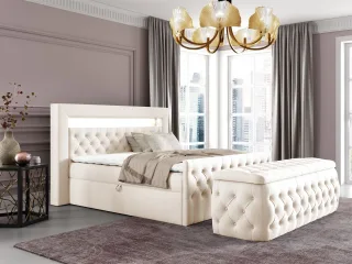 Boxspringbett Schlafzimmerbett ERNESTO Nr.3 180x200cm in Elisa Velvet Cremeweiß