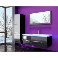 Homeline Badmöbel-Set Badmöbel Set Weiß Hochglanz lackiert LED System tauschsystem, (Komplette Set ohne wasch dich Armatur und Ablaufgarnitur, 5-St., Set Angebot), Hochglanz lackiert tauschsystem inklusiv LED