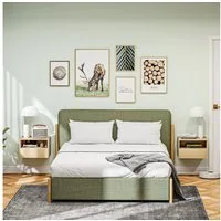HOMCOM Nachttisch Wandschrank mit Schublade, offenes Regal (Hängeschrank, 2-St., Nachttisch), für Schlafzimmer, Wohnzimmer, 45 x 35 x 27,5 cm, Naturholz