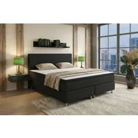M-Punkt24 Boxspringbett MILANO (Grau / Anthrazit, mit 7 Zonen Taschenfederkern-Matratze, inkl. Topper), SOFORT LIEFERBAR