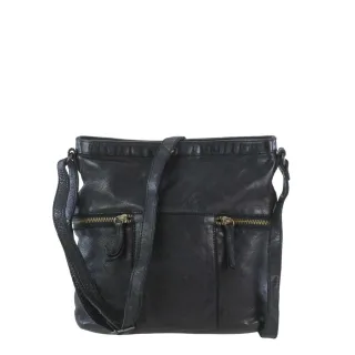 Umhängetasche Damen viele Fächer Leder schwarz 26x25x9cm | Bear Design Chessie. Zeitlose Lederhandtasche für perfekt organisierte Unterwegs-Momente.