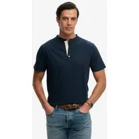 Superdry T-Shirt CLASSIC COTTON LIN SS GRANDAD mit Markenlabel, aus Baumwolle und Leinen, in Single Jersey, Kurzarm