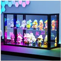 LVSOMT Glasvitrine mit RGB-LED Beleuchtung und Schiebetüren für Sammlerstücke (1-St., Staubgeschützte, Flexible Aufbewahrung) mit Gehärtetem Glas für Wohnzimmer Schlafzimmer
