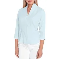 HEVENTON Klassische Bluse 3/4-Ärmel, Business-Bluse mit Kelchkragen, bügelleicht