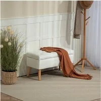 HOMCOM Sitzbank mit Stauraum, Deckel, Samtoptik (Truhenbank, 1-St., Polsterbank), für Flur Schlafzimmer Wohnzimmer, Gummiholz 80 x 35 x 42 cm Weiß