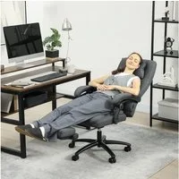 Vinsetto Schreibtischstuhl Bürostuhl mit Massagefunktion, Kopfstütze mit USB-Schnittstelle (Höhenverstellbar Drehbar Chefsessel, 1 St), mit Leinenoptik, Dunkelgrau