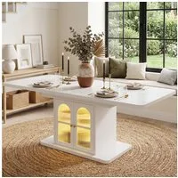 BlingBin Esstisch 150/200x80x76 cm Ausziehbarer Ess- und Küchentisch mit LED-Lichtband (1er Set, 1-St., Tragendes Gewicht: 60kg, Geeignet für 6–8 Personen, Weiß+Marmor), Teleskoptisch Mit Stauraum & Verdickte Tischplatte für Esszimmer
