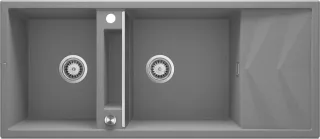 Neuesbad 2-Becken Spüle mit DRAINING BOARD, mit Zubehör, METALLIC Grau Granit NB1DEZRMS2131