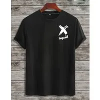 RMK T-Shirt Herren Shirt Basic Rundhals mit X Aufdruck