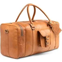 SID & VAIN Reisetasche Weekender aus Leder Unisex LANDON in hellbraun (1x Reisetasche, 1x Schultergurt, 1x Dustbag, 1x Adressanhänger), Hochwertige Reisetasche Ziegenleder 50 cm in hellbraun