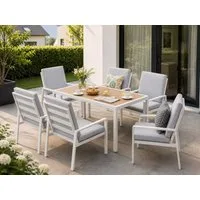 MeXo Gartenlounge-Set Gartenmöbel Set Aluminium Outdoor, (Garten-Essgruppe für 6 Personen, 7-tlg., mit Polywood Tisch & Auflagen), wetterfest für Terrasse & Garten
