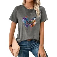 PYLIKE Print-Shirt Damen Kurzarmshirt mit Schmetterling Druck bequemes t shirt Bequem für Freizeit und Büro,Strandurlaub