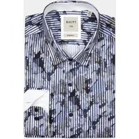 Haupt Langarmhemd Haupt Popelin Modern Fit Langarm Herrenhemd mit Multicolor Blue
