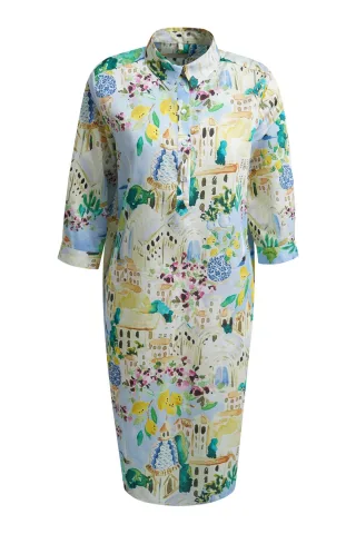 Milano Italy - shirtdress, 3/4 sleeve light blue print - Gr. - 38