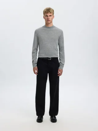 SELECTED MEN - SLMTRAY LS KNIT MERINO MOCK NECK NOOS Medium Grey Melange - Gr. - L
