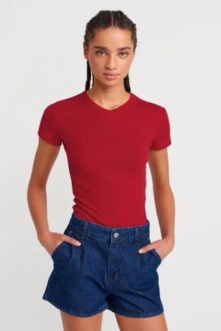 Slim Fit Baumwoll V-Ausschnitt T-Shirt