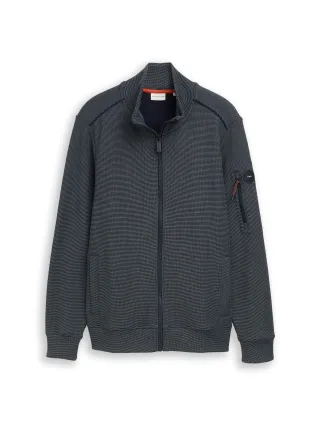 Tom Tailor - Sweatjacke mit Stehkragen navy green stripe structure - Gr. - L