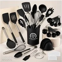 ElitVita Kochbesteck-Set Küchenhelfer Set, 45 tlg. Silikon küchenutensilien Kochbesteck Set (45-tlg., Lebensmittelklammer, Suppenlöffel, Bratspatel, Puderkralle, Spatel), Antihaft,Hitzebeständiger,Spülmaschinenfest Küchenset mit Halter