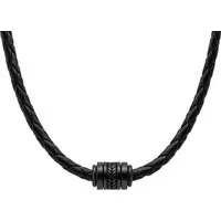 David Galvani Kette mit Anhänger Herren Lederkette Schwarz mit Edelstahl Beads, Geflochtenes Lederband, robuster Hebeldruckverschluss, Edelstahl-Beads