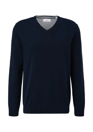 s.Oliver Red Label - Strickpullover mit Logostickerei blau - Gr. - S