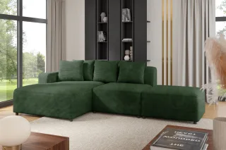 Ecksofa Designersofa MEGAN XS inkl. Hocker Stoff Poso Dunkelgrün Ottomane Links