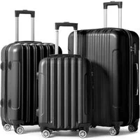 LALAHO Trolley Kofferset Hartschale Reisekoffer, 360° Rollen, 4 Rollen, 3er Set Handgepäck, moderner Koffer, Teleskopstange, Schwarz