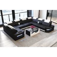 Sofa Dreams Wohnlandschaft Leder Ledercouch Sofa Como U Form Ledersofa, Couch, mit LED, wahlweise mit Bettfunktion als Schlafsofa, Designersofa