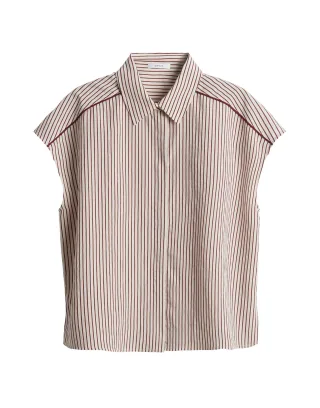 Opus - Streifenbluse aus nachhaltigem Viskosemix - Famella beige/rot - Gr. - 34