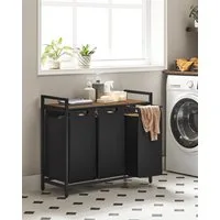 VASAGLE Wäschekorb, 3 Fächer, mit Ablage, ausziehbar und abnehmbar, 3 x 38 L