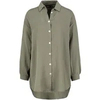 SUBLEVEL Langarmbluse Damen Musselinbluse langarm mit Kentkragen Oversizebluse aus Baumwolle