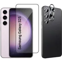 CLM-Tech Displayschutzglas 1X Schutzfolie für Samsung Galaxy S25 Panzerfolie 1X Kameraschutz für Samsung Galaxy S25 6,17 Zoll, 2er Set Kameraglas Panzerglas Displayschutz 9H Glas Folie, 2 Stück, Unterstützt Fingerabdruck-ID
