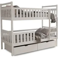 Deine Möbel 24 Etagenbett Kinderbett MICO für 2 Kinder in 90x200, Farben: Weiß / Cashmere (Matratzen optional, 2-St., Bett, mit Lattenrost, Rausfallschutz, 2 Schubladen und Leiter), aus Massivholz Vollholz, in 2 Kinderbetten umbaubar